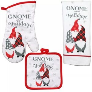 4pc Gnome for the Holidays kitchen towel set (towel, oven mitt, & 2 pot holders)